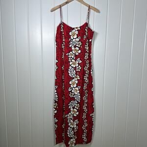 ROYAL CREATIONS Dress Large Red Hawaiian Hibiscus Spaghetti Strap Made in Hawaii